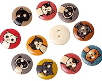 Confezione mista di bottoni rotondi colorati a forma di gatto (15 pezzi)