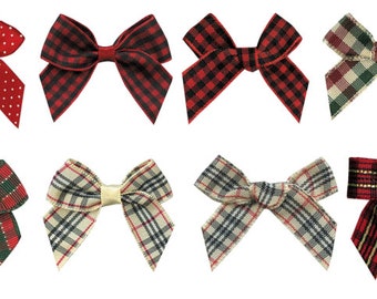 Mini Christmas Fabric Ribbon Bows x 15,  Ribbon Width 12 mm - Checked, Plaid, Great for wedding invitations, cards, scrapbooks & sewing