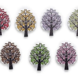Tree Shaped  Wooden Sewing Buttons x 15, colourful sewing buttons. Natural wood, nature craft and sewing projects.