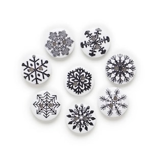 Christmas Snowflake Wooden Buttons in Black and White x 20