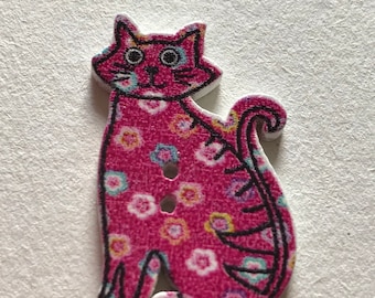Bottoni colorati in legno a forma di gatto, decorazioni artigianali con motivi misti