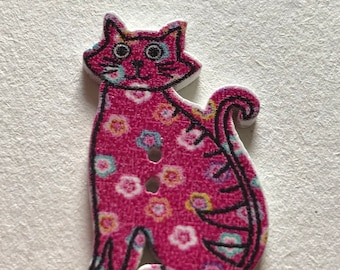 Wooden Cat Buttons in Mixed Patterns and Colours. Feline Friend buttons Ideal for Crafting, Card making and Scrap booking.