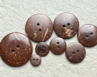 Coconut Shell Buttons — Natural Wood Sewing Buttons, 2 Hole 15mm 20mm 25mm 30mm | Eco-Friendly Craft Supplies