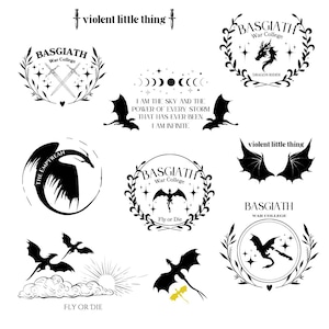 Vierte Flügel SVG & PNG Bundle, 10 Bilder / Iron Flame / Drachen / Basgaith / Kriegsschule / Romantik / Fantasy / Digital Download