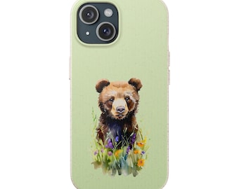 Bear in Wildflowers phone case | Biodegradable eco-friendly phone case for Samsung and iPhone