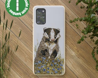 Cute Badger Biodegradable Phone Case, Eco-Friendly Phone Cover, Watercolour Badger in Wildflowers, Wildlife Accessory, Sustainable Tech Gear