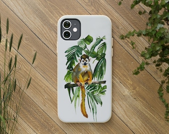 Squirrel Monkey Design Eco-Friendly Phone Case for Galaxy S22 S21 S20 Plus Ultra and iPhone 15 14 13 12 11 Pro Plus ProMax Mini, Bamboo Case