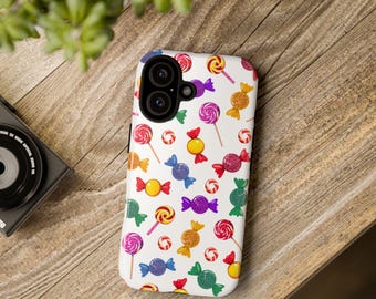 Fun Candy Pattern Cell Cover, Lollies and Sweeties Tough Phone Case Design, Vibrant Multicolour Lolly Smartphone Case, Gift for Candy Lovers