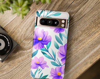 Purple Floral Phone Case: Dual Layer Protection