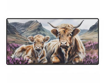 Highland Cow Mouse Mat Desk Mat | Highland Cow and Calf Scenic Mousepad