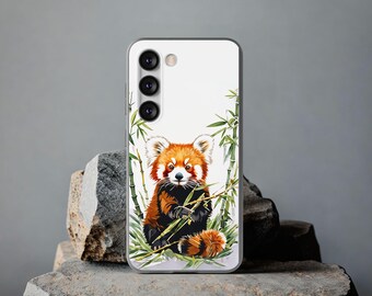 Red panda with bamboo Flexi phone case, for Samsung Galaxy S23 S22 S21 S10, Apple iPhone 16 15 14 13 12 11 8 7 X XR XS XS Max