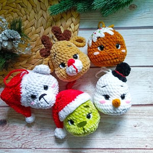 Crochet pattern Christmas tree decorations evil green elf, polar bear, snowman, reindeer amigurumi  pattern PDF Eng tree decor