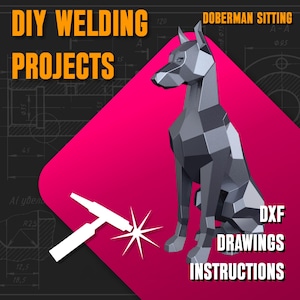Welding Project Plans Templates Drawings Metal Doberman Sitting DXF PDF Low Poly Polygonal Patterns