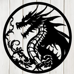 Dragon Wall Art Decor Lasergesneden Dxf Glowforge Svg xTool CNC Router snijden Vinyl gesneden Sticker Metal Cut silhouet sjabloon digitaal bestand