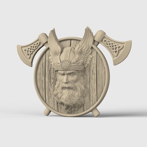 3D Model stl CNC router 3dprinter digital file Odin with wings and axes Viking Pagan