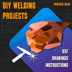 Welding Project Plans Templates Drawings Metal Panther Head DXF PDF Low Poly Polygonal Patterns