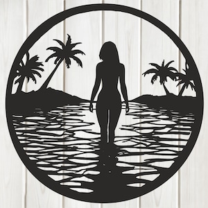 Zee strand Wall Art Decor Lasergesneden Dxf Glowforge Svg xTool CNC Router snijden Vinyl gesneden Sticker Metal Cut silhouet sjabloon digitaal bestand