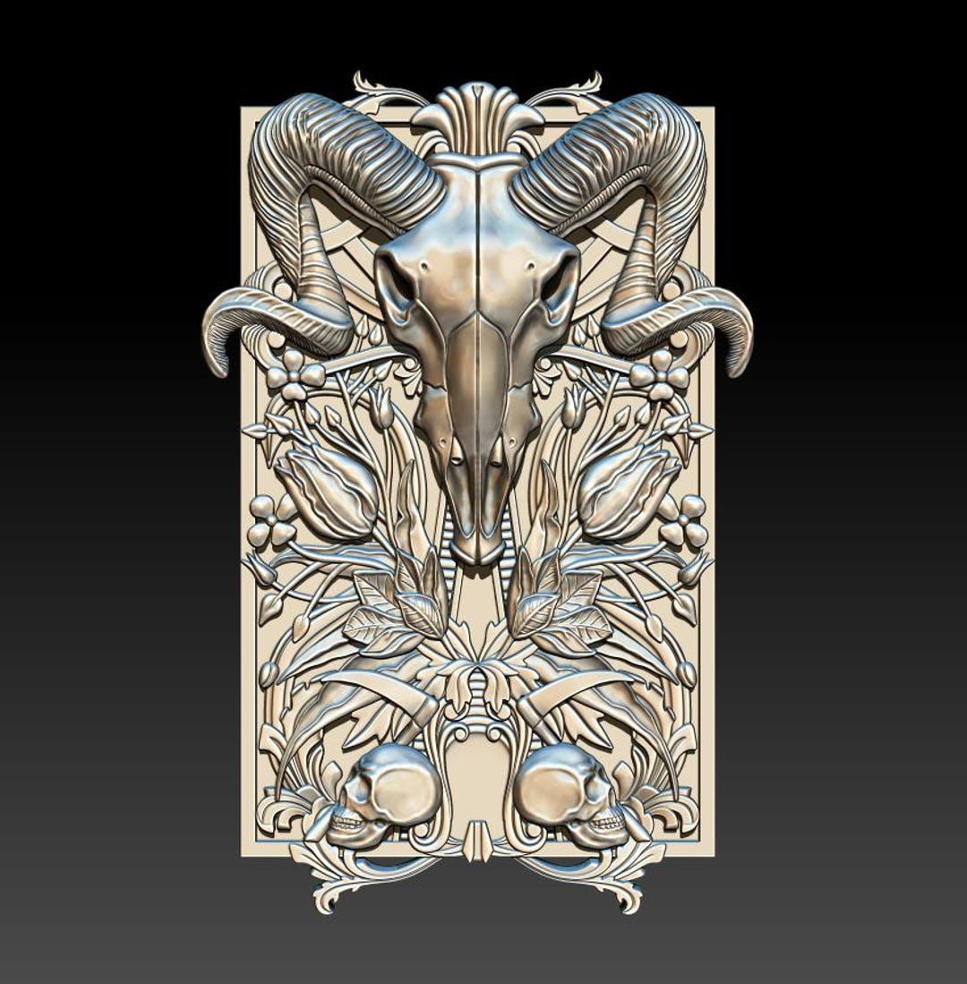 Animal Skull, Zodiac Aries, 3D STL Model, CNC Router, Engraver, Artcam ...