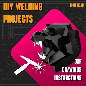 Welding Project Plans Templates Drawings Metal Lion Head DXF PDF Low Poly Polygonal Patterns