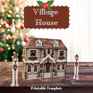 Casa de papel plegable navideña, Kit imprimible, Casa navideña de papel desplegable, Descarga instantánea, Tamaño carta, Actividad para niños, DIY, Miniatura