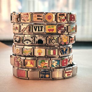 Choose 18 Charms Italian Charm Bracelet, links 9mm wide, Vintage Custom Adjustable Stainless Steel bracelet, Popular bracelet, Y2K Jewerly