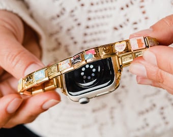 Pick Your Gold Italian Charm Bracelet Apple Watch Band, Custom Apple Watch Bracelet, Custom Apple Watch Band, Personalised Apple Strap Gift