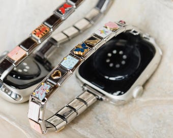 Italian Charm Bracelet Apple Watch Band, Silver Adjustable Stainless Steel, Apple Watch Charm band strap, DIY Gift
