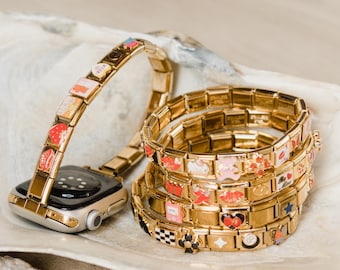 Gold Italian Charm Band With Connector for Apple Watch 