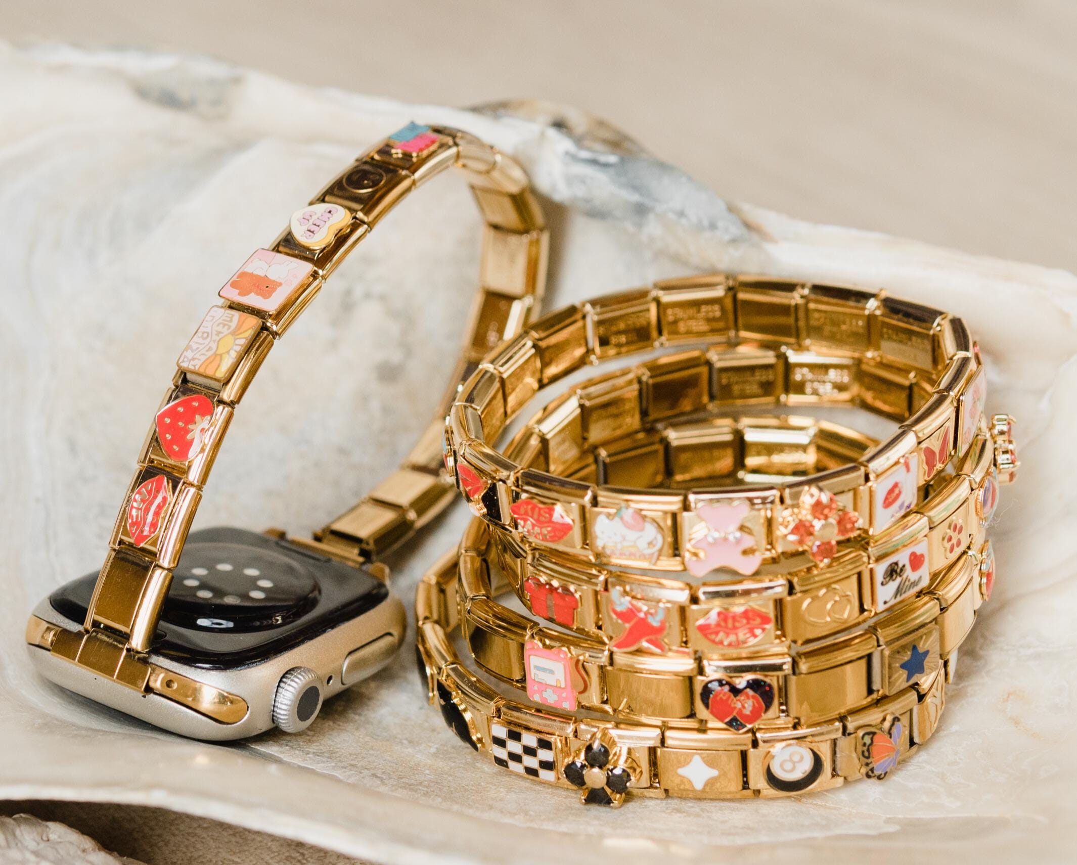 Gold Italian Charm Band With Connector for Apple Watch  display picture 2