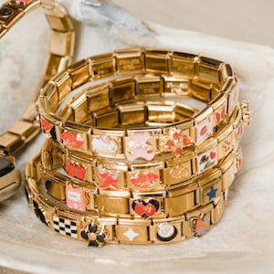 Custom Italian Gold Bracelet, Assembled Y2K italian charm, 9mm wide, Jewelry 18 Links Adjustable, Custom DIY roomie gift for her