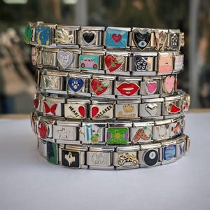 Vintage Bettelarmband, 18 Glieder 9 mm breit, dehnbar, Charm, italienischer Charme, Y2K Armband 2000er Jahre