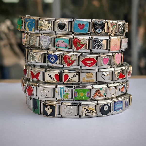 Vintage italienisches Charm Armband, Vintage Kettenglieder 9 mm breit, Y2K Armband, italienischer Charm, 2000er Jahre Schmuck