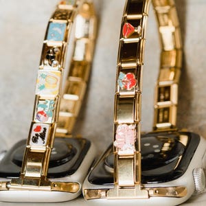 Pick Your Gold Italian Charm Bracelet Apple Watch Band, Custom Apple Watch Bracelet, Custom Apple Watch Band, Personalised Apple Strap Gift image 2