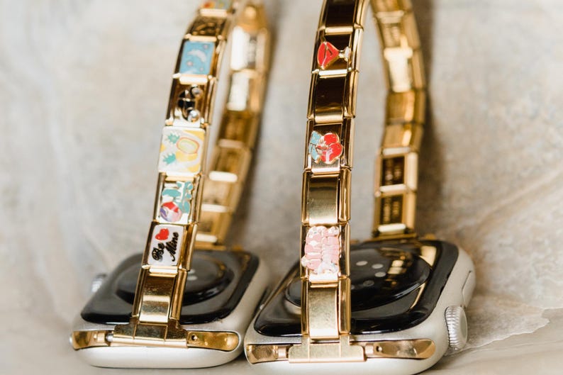 Pick Your Gold Italian Charm Bracelet Apple Watch Band, Custom Apple Watch Bracelet, Custom Apple Watch Band, Personalised Apple Strap Gift image 2