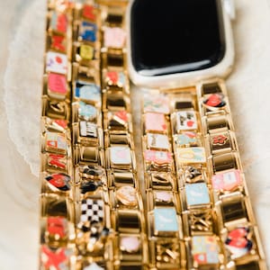 Pick Your Gold Italian Charm Bracelet Apple Watch Band, Custom Apple Watch Bracelet, Custom Apple Watch Band, Personalised Apple Strap Gift image 3