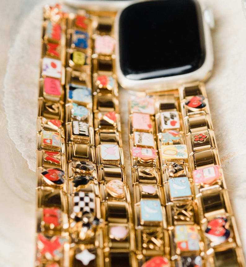 Pick Your Gold Italian Charm Bracelet Apple Watch Band, Custom Apple Watch Bracelet, Custom Apple Watch Band, Personalised Apple Strap Gift image 3
