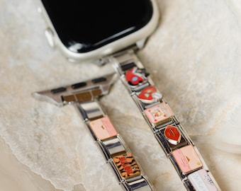 Silver Italian Charm with Connector Apple Watch Band, Charm Bracelet, Apple Watch Band, Coquette Charm, Watch Bracelet for Mom, DIY Gift