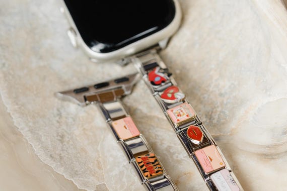 Silver Italian Charm with Connector Apple Watch Band, Charm Bracelet, Apple Watch Band, Coquette Charm, Watch Bracelet for Mom, DIY Gift