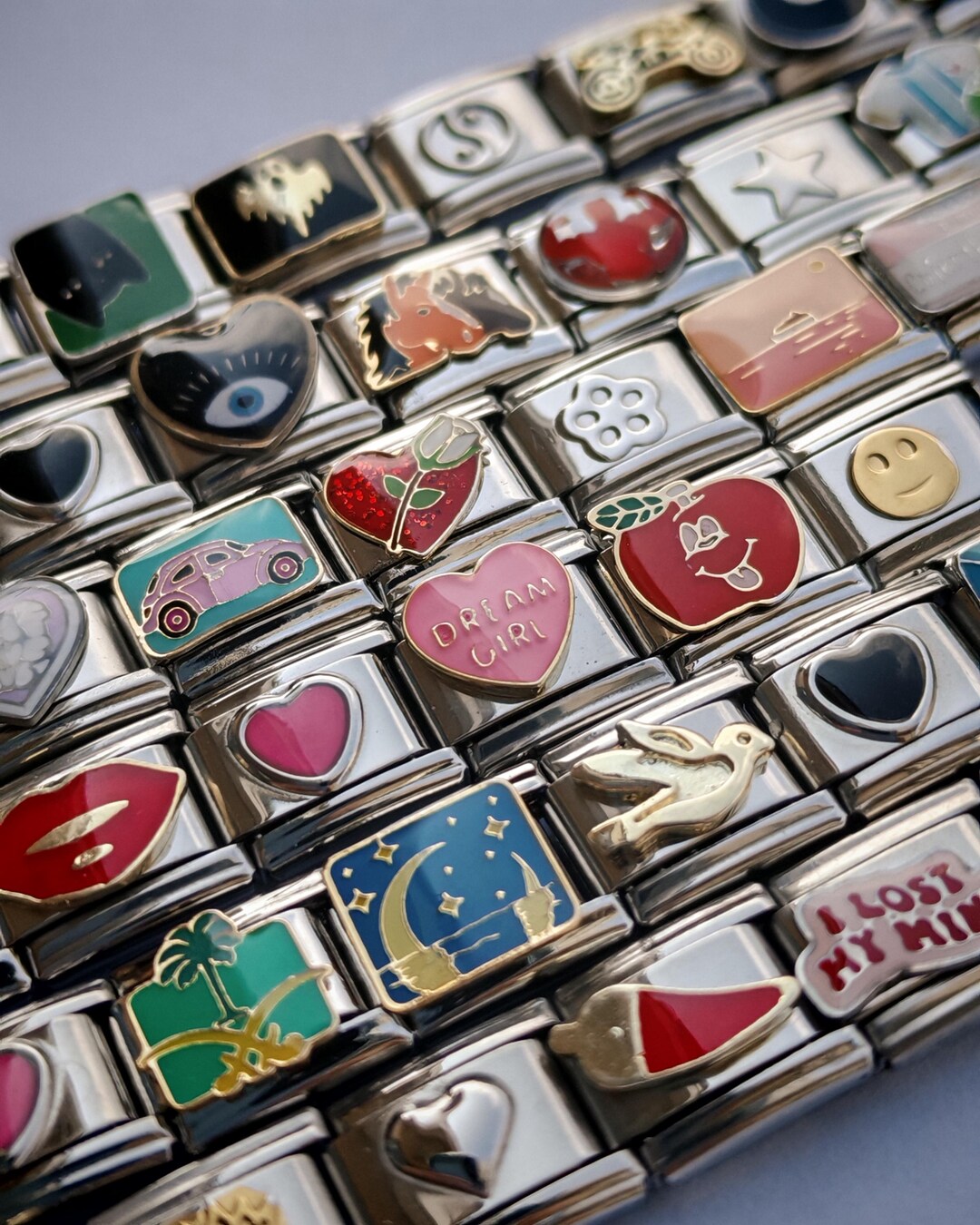 66 Assorted Italian Charms Bracelet Set With Starter & Tool - 9mm Enamel Charms - 1990s 2000s Style 6 thumbnail image
