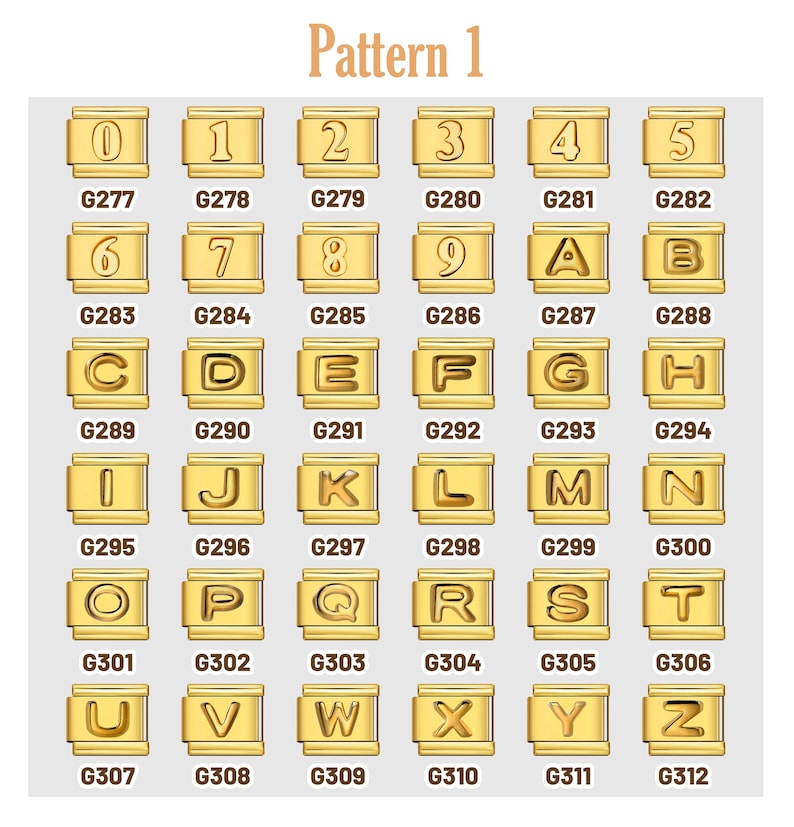 a set of golden alphabets with numbers and letters