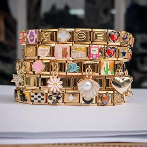 Pick Your Charms Italian Gold Bracelet, Assembled Y2K italian charm, 9mm wide, Jewelry 18 Links Adjustable, Custom DIY roomie gift for her
