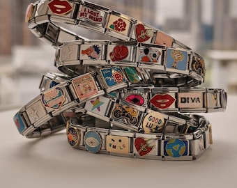Silver Italian Bracelet, Choose Custom Italy Charms 9mm, Personalized Italian Bracelet, Y2k Gift, Geschenk für ihn