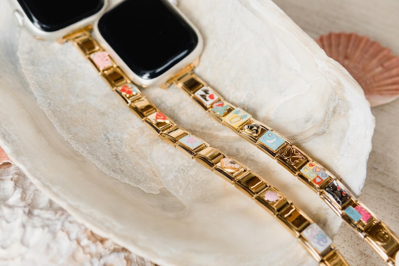 Pick Your Gold Italian Charm Bracelet Apple Watch Band, Custom Apple Watch Bracelet, Custom Apple Watch Band, Personalised Apple Strap Gift image 4