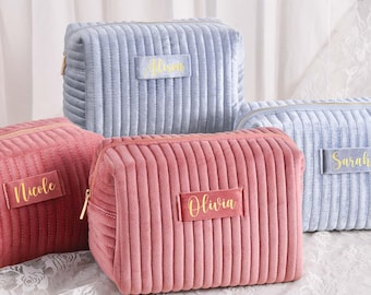 Personalized Velvet Makeup Bag, Bridesmaids Gifts Cosmetic Bag, Custom Bride Makeup Pouch, Travel Toiletry Bag, Wedding Gift, Christmas Gift