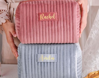 Custom Makeup Bag, Bridesmaids Gifts Cosmetic Bag, Personalized Velvet Makeup Pouch, Travel Toiletry Bag, Wedding Gifts, Christmas Gifts