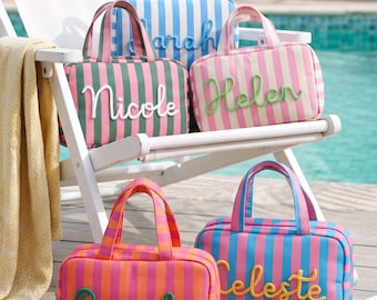 Custom Expandable Makeup Bag, Personalized Foldable Travel Toiletry Bag, Cosmetic Bag with Hanging Hook, Bridesmaid Gifts