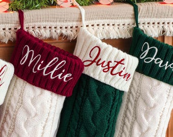 Gepersonaliseerde kerstsokken 2025, kerstcadeaus, aangepaste familiesokken met naam, geborduurde kousen, gebreide kous, decoratie vakantie