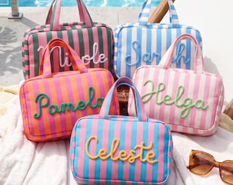 Custom Expandable and Foldable Toiletry Bag, Personalized Makeup Bag with Hanging Hook, Travel Cosmetic Bag, Bridesmaid Gifts