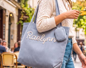 Custom Corduroy Tote Bag, Personalized Everyday Shoulder Bag, Zipper Tote Bag, Bridesmaid Gifts, Christmas Gift