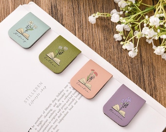 Personalized Magnetic Bookmark,Custom Leather Birth Flower Bookmark,Name Bookmark with Birth Flower,Book Lover Birthday Gift,Book Accessory